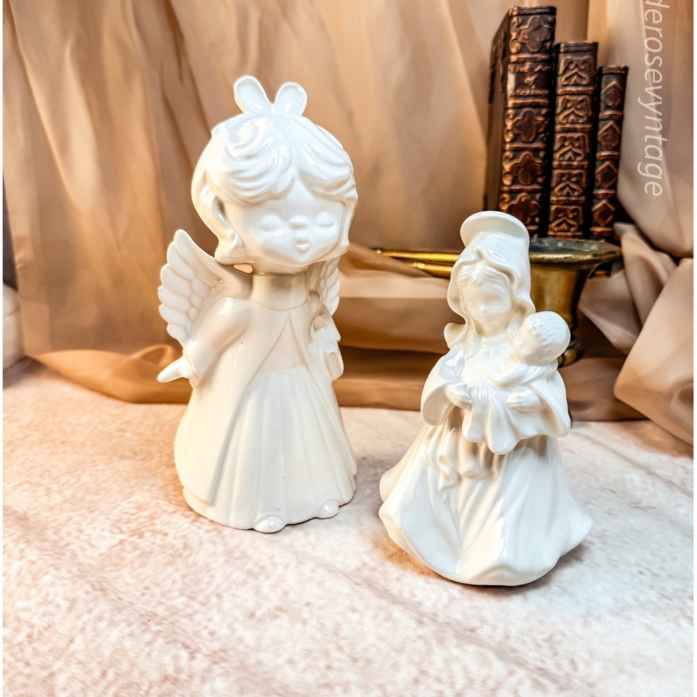 Madonna and Child Porcelain Statue with Angel